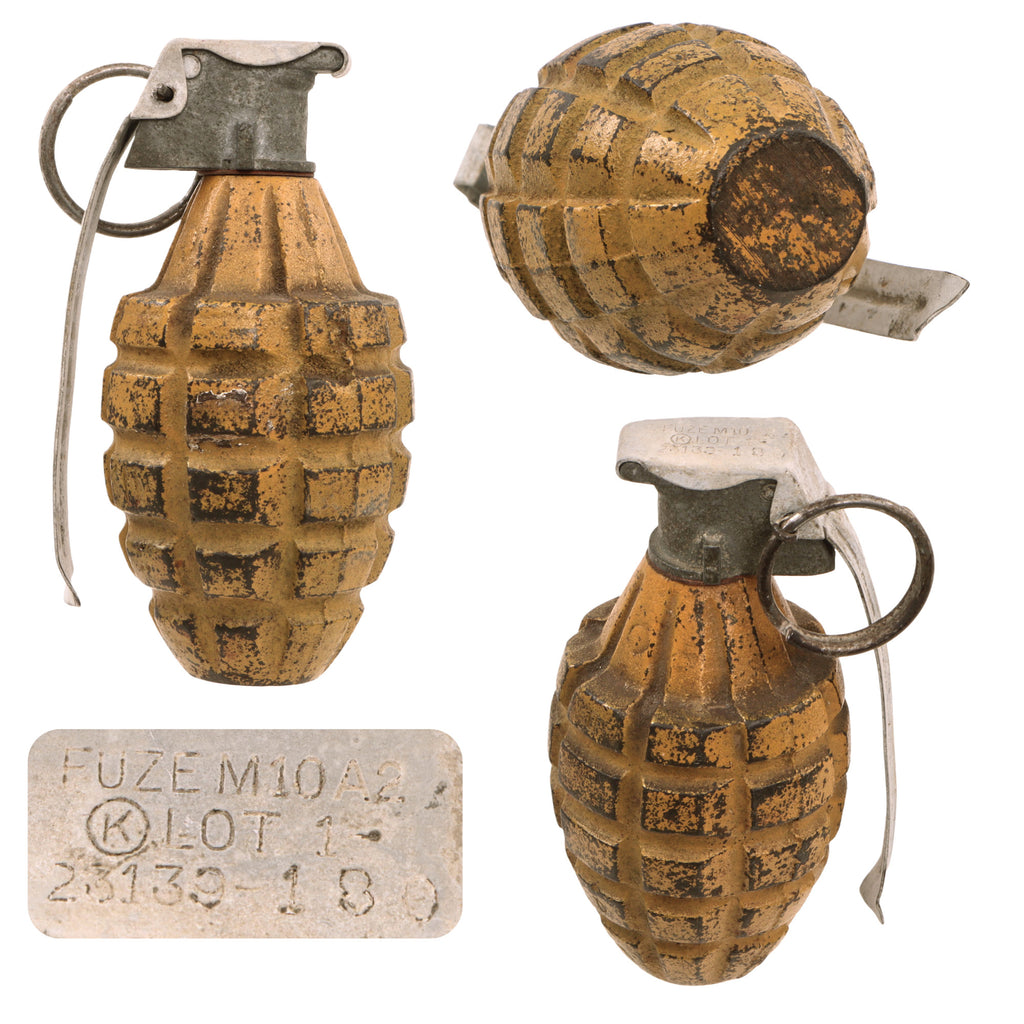 Original U.S. WWII Inert MkII Yellow Early War High Explosive Pineapple Grenade with M10A2 Fuze Original Items