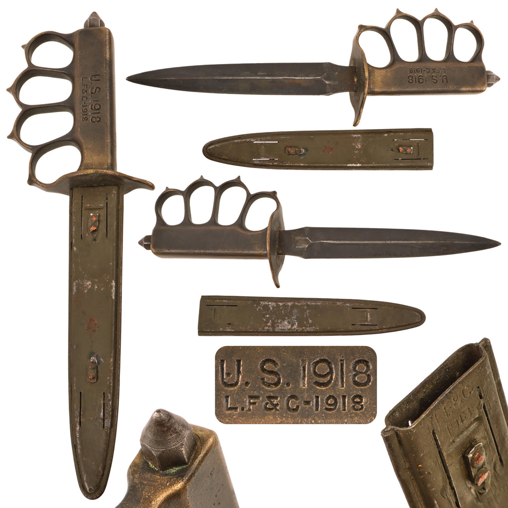 Original U.S. WWI Model 1918 Mark I Trench Knife by L. F. & C. with WWII-Painted Steel Scabbard