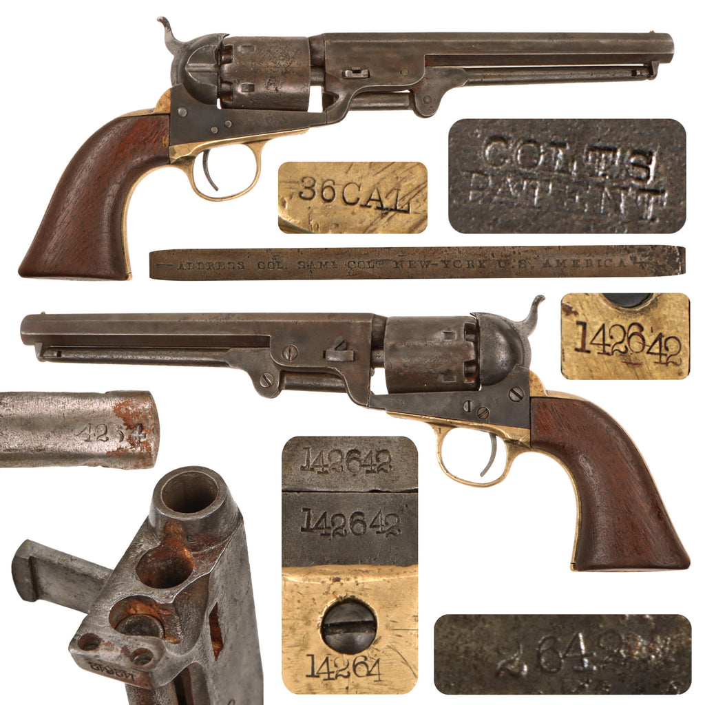 Original U.S. Civil War Colt Model 1851 Navy .36 Caliber Percussion Revolver, Wartime 1863 Production, Serial No. 142642 Original Items