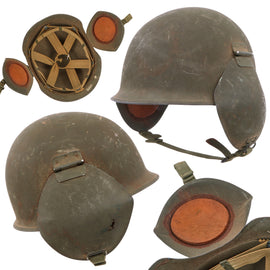 Original U.S. WWII USAAF Bomber Crew M3 Steel FLAK Helmet with Complete Liner & OD Green Chinstrap - Felt Cushions Intact