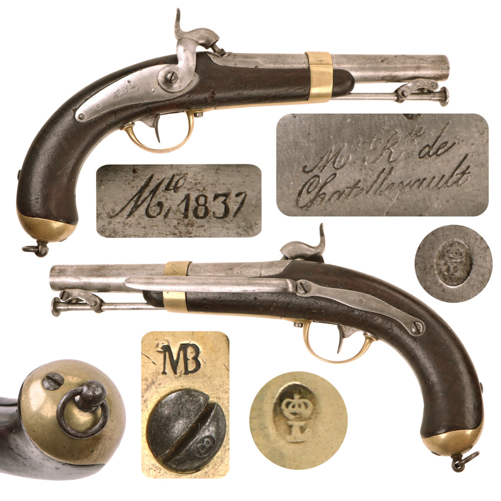 Original French Modèle 1837 Navy Percussion Pistol Made at Châtellerault Arsenal with Belt Hook - Circa 1840