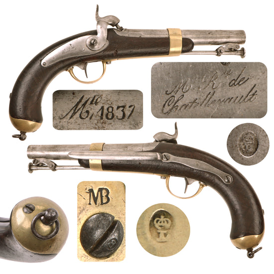 Original French Modèle 1837 Navy Percussion Pistol Made at Châtellerault Arsenal with Belt Hook - Circa 1840