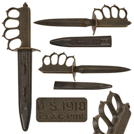 Original U.S. WWI Model 1918 Mark I Trench Knife by L. F. & C. with Reproduction Steel Scabbard