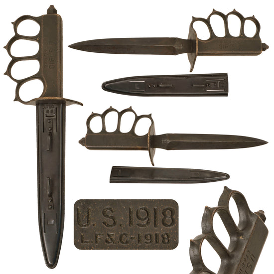 Original U.S. WWI Model 1918 Mark I Trench Knife by L. F. & C. with Reproduction Steel Scabbard Original Items