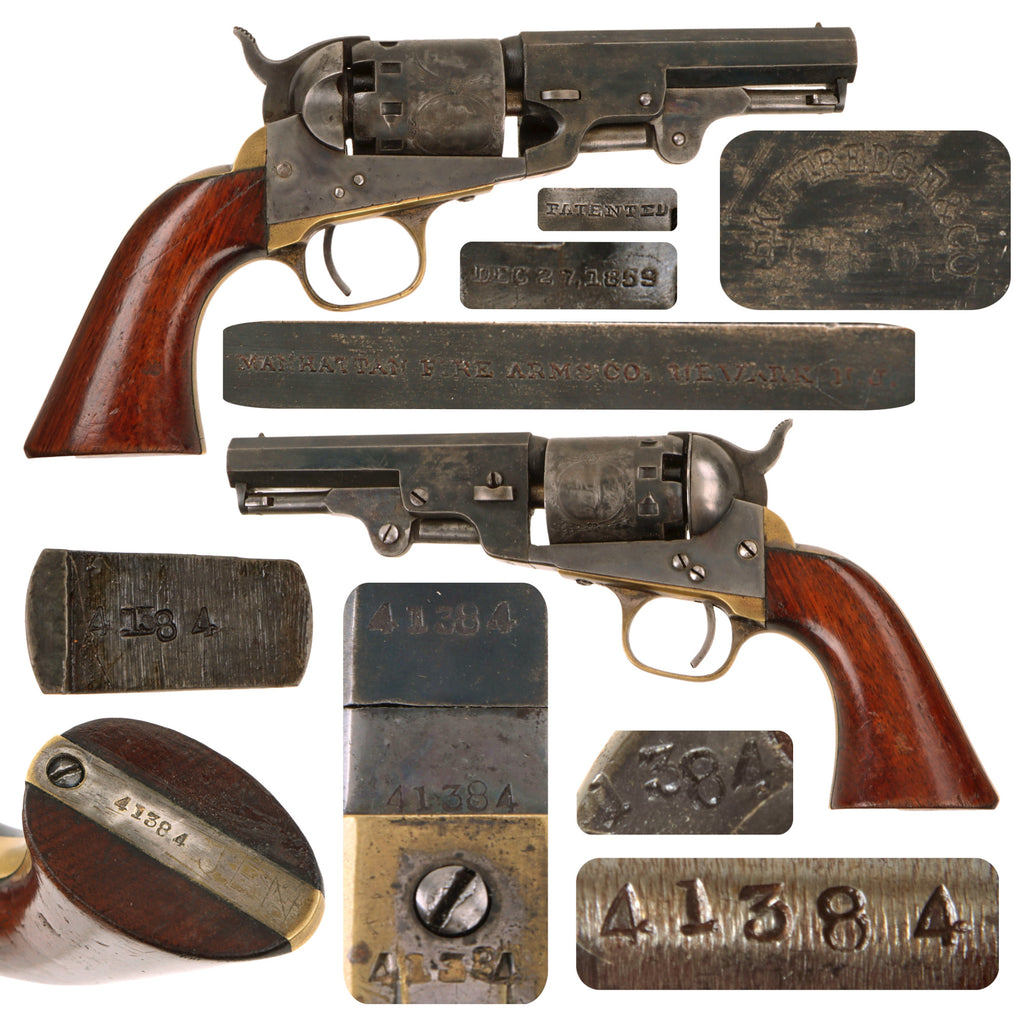 Original U.S. Civil War Excellent Manhattan Firearms Series III Navy Percussion Revolver with 4" B. Kittredge & Co. Marked Barrel - Matching Serial 41384