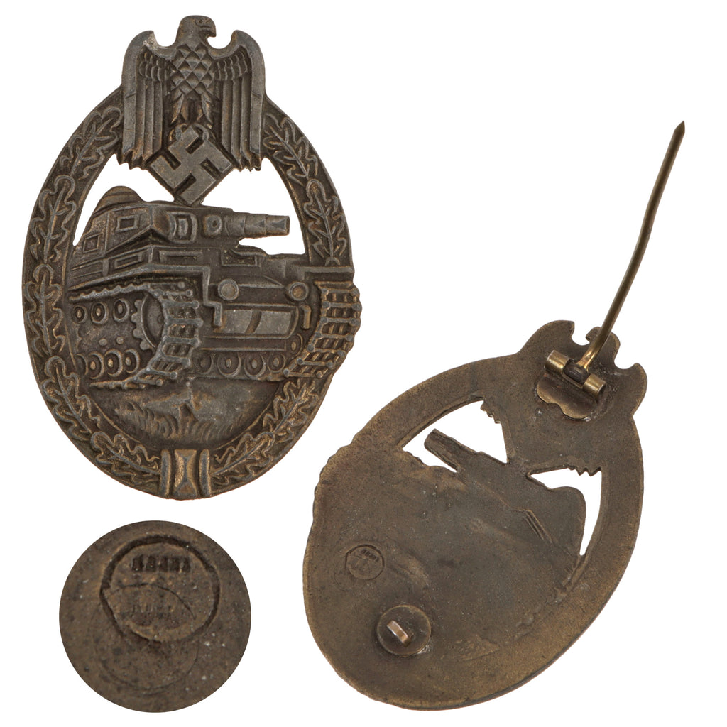 Original German WWII Bronze Grade Panzer Assault Badge by E. Ferdinand Wiedmann, “Scoop Back” Version Original Items