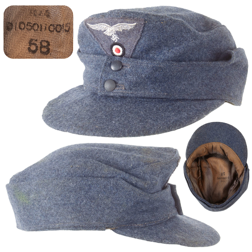 Original German WWII Luftwaffe M43 Einheitsmütze Field Cap with RBNr. Marking, Size 58, Dated 1944