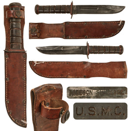 Original U.S. WWII USMC Rare “Red Spacer” Mark 2 KA-BAR Fighting Knife by Robeson Shuredge with Leather Scabbard - Extremely Scarce