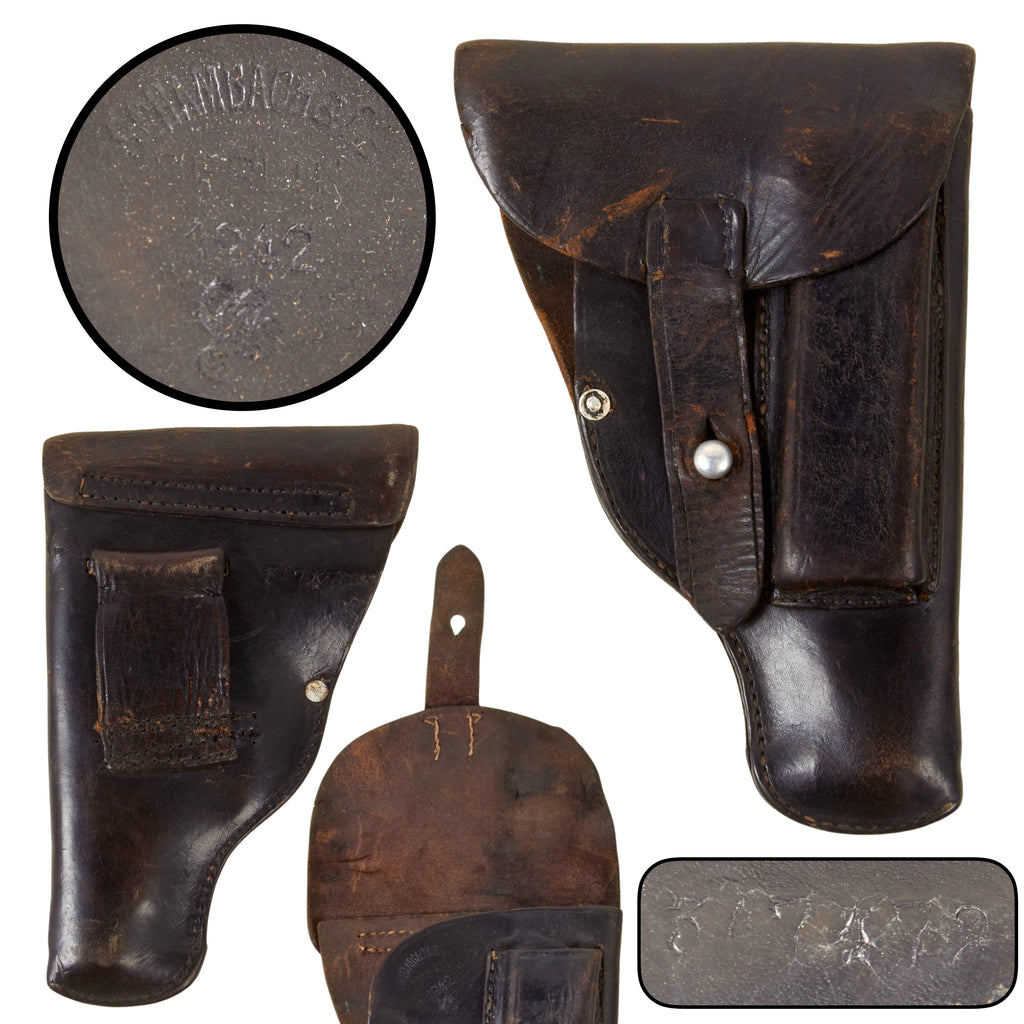 Original German WWII Police 7.65mm Pistol Holster by Schambach & Co. Berlin - Dated 1942 - Numbered 347472