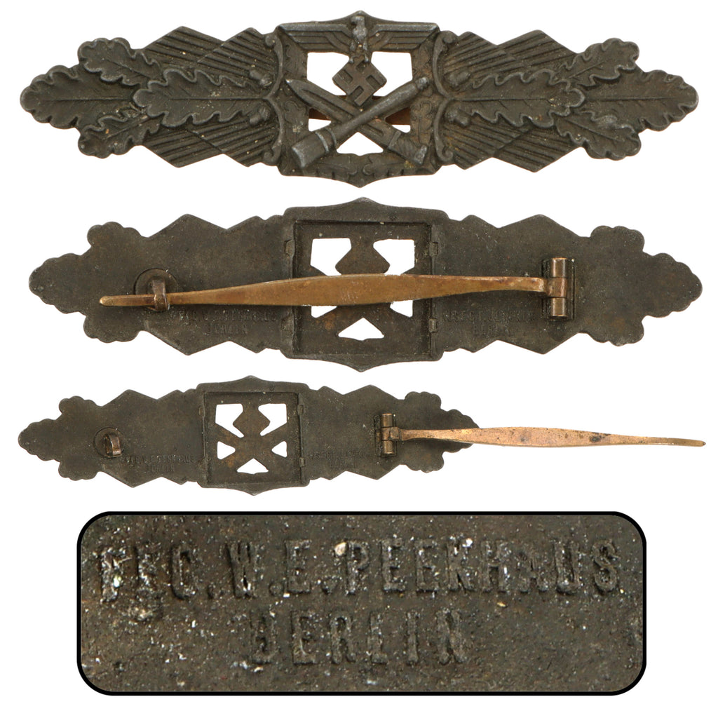 Original German WWII Bronze Close Combat Clasp by C.E. Juncker of Berlin - Missing Backing Plate