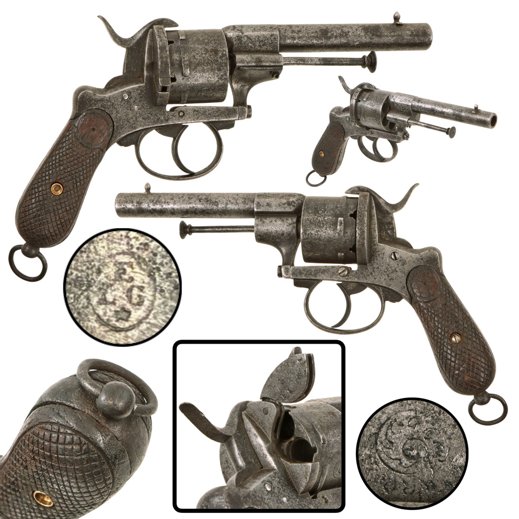 Original U.S. Civil War Era Belgian 11mm Lefaucheux Pinfire Double Action Engraved Belt Revolver, Circa 1860
