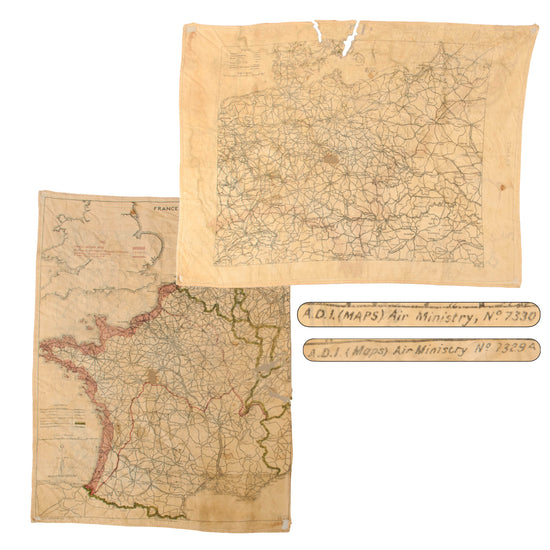 Original British WWII RAF Silk Double-Sided Escape Map of Germany & France - Air Ministry No. 7329A & 7330 - 16½ x 21¼” Original Items
