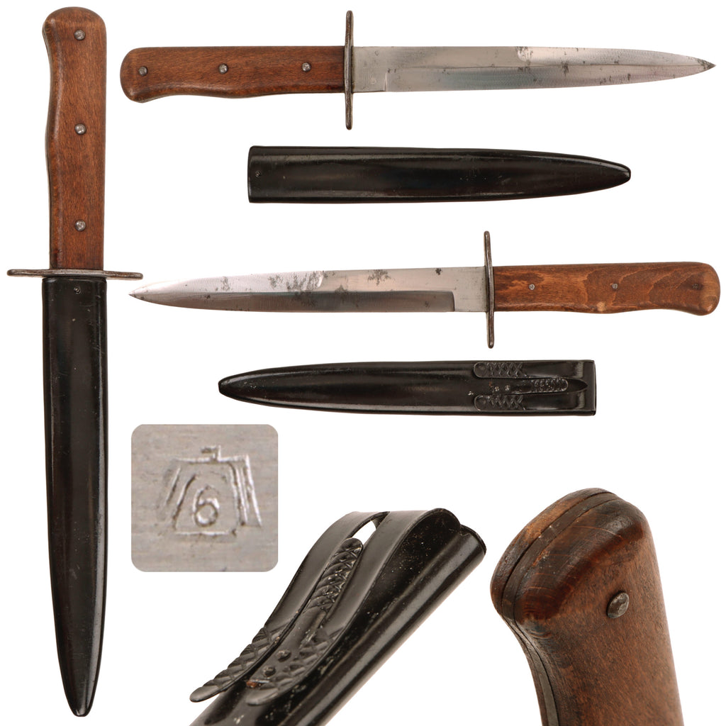 Original German WWII Luftwaffe Fallschirmjäger Fighting Knife with Boot Scabbard - Weimar Eagle 6 Marked