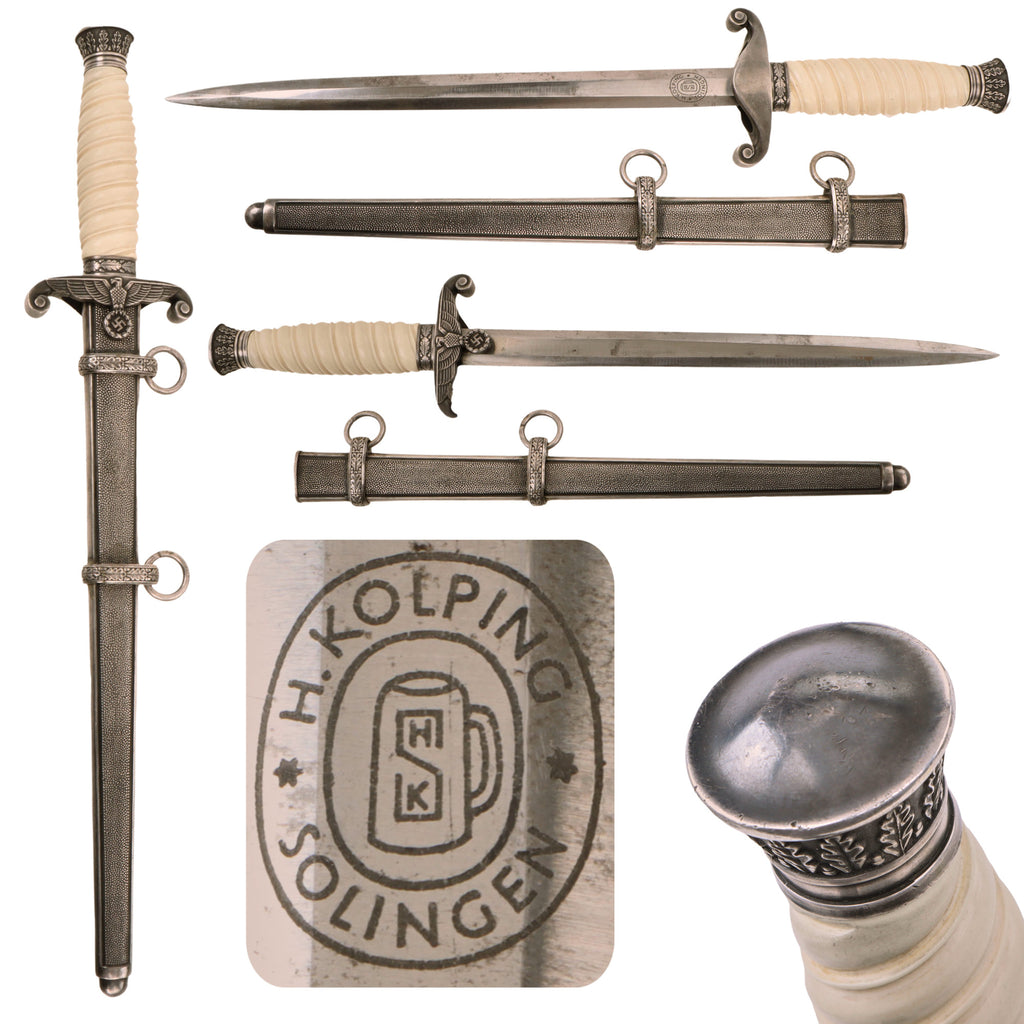 Original German WWII Heer Army Officer Dagger by Rare Maker Hans Kolping of Solingen with Scabbard Original Items