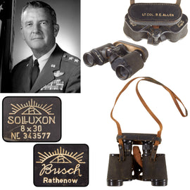 Original U.S. Pre-WWII German Made Busch Rathenow SOLUXON 8x30 Binoculars Named to Col. Brooke E. Allen, Pearl Harbor B-17 Pilot & Battle of Midway Veteran