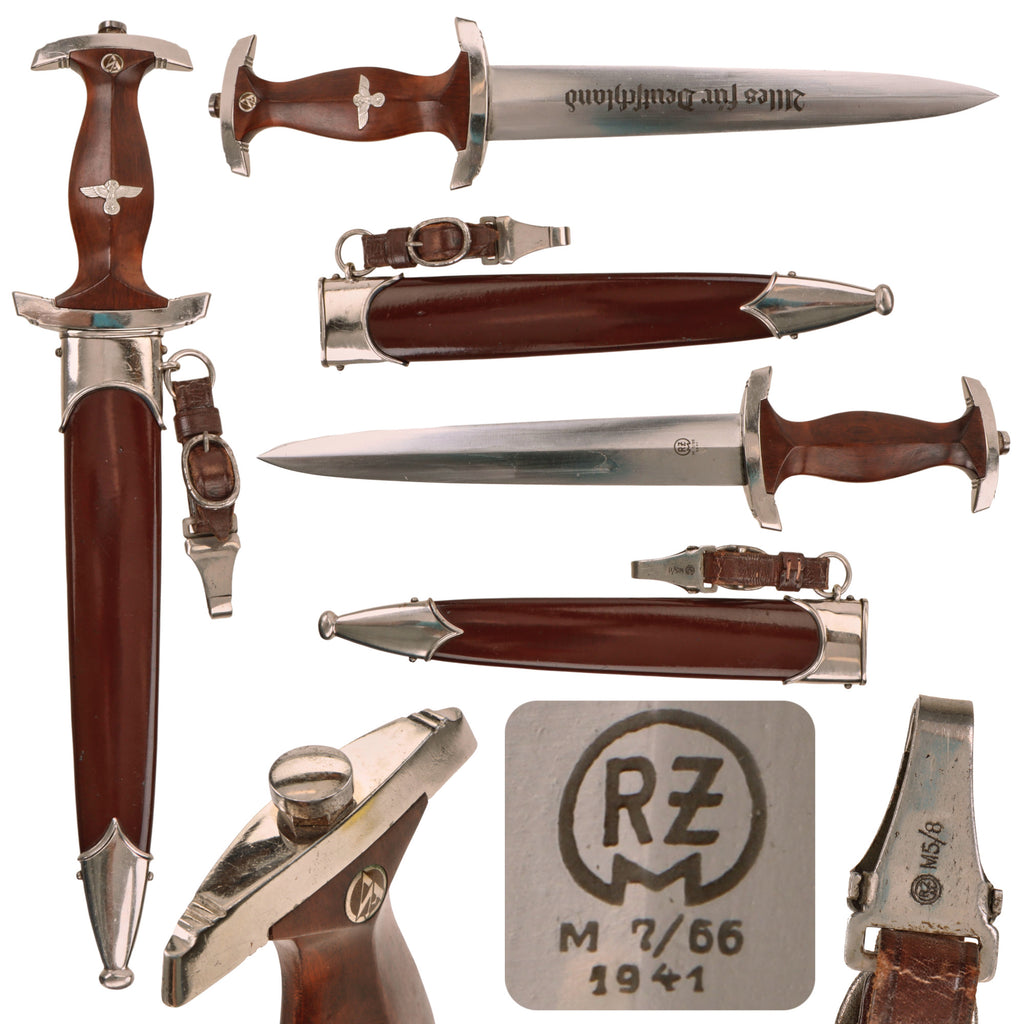 Original German WWII 1941 Dated SA Service Dagger by Carl Eickhorn with Excellent Blade, Scabbard, and Hanger, RZM M7/66 Original Items