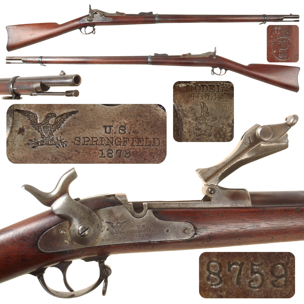 Original U.S. Early Springfield Trapdoor Model 1873 Rifle Made in March 1874 with Early Long Wrist, Stepped Rear Sight, and Cleaning Rod - Serial 8759 Original Items