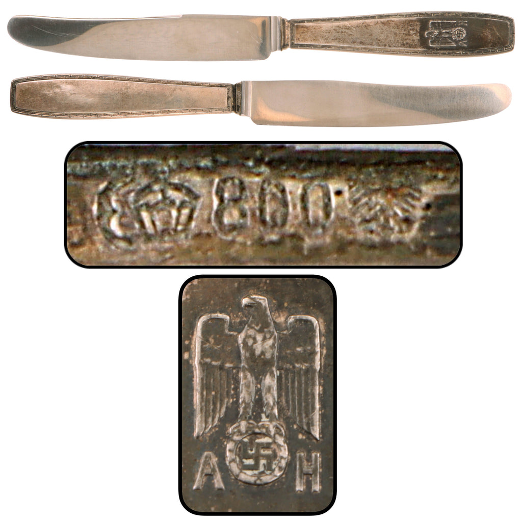 Original German WWII AH "Formal Pattern" 800 Silver Luncheon Knife with Stainless Blade by Bruckmann & Söhne of Heilbronn Original Items