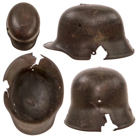 Original Imperial German WWI Rare Large Size Battle Damaged M16 Stahlhelm Helmet Shell with Heavy Shrapnel Gouges - Marked TJ68