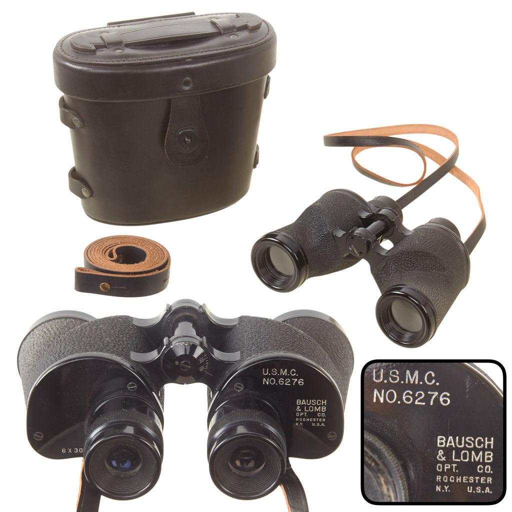 Original U.S. WWII U.S. Marine Corps Mk. 19 Style 6x30 Binoculars with Case by Bausch & Lomb - Unissued