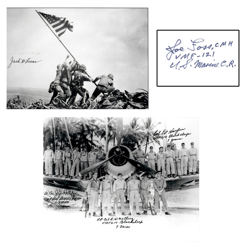 Original U.S. WWII Marine Corps Veteran Signature Lot with Medal of Honor Recipients Joe Foss & Jack H. Lucas and VMF-214 “Black Sheep” Pilots Ed Harper, James J. Hill & Robert W. McClurg