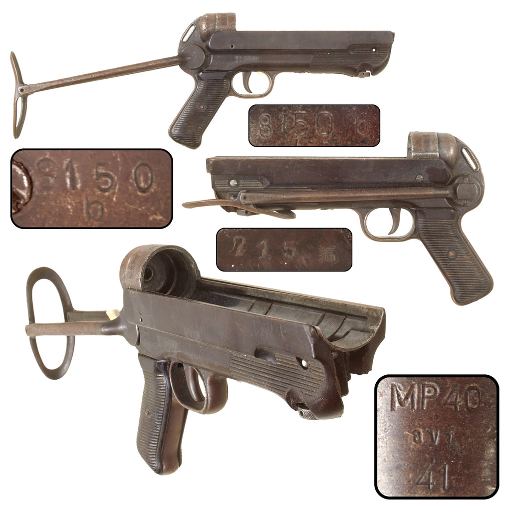 Original German WWII 1941 Dated MP40 Lower Frame Assembly with Trigger Group and Folding Stock by ERMA, Serial No. 8150 b Original Items