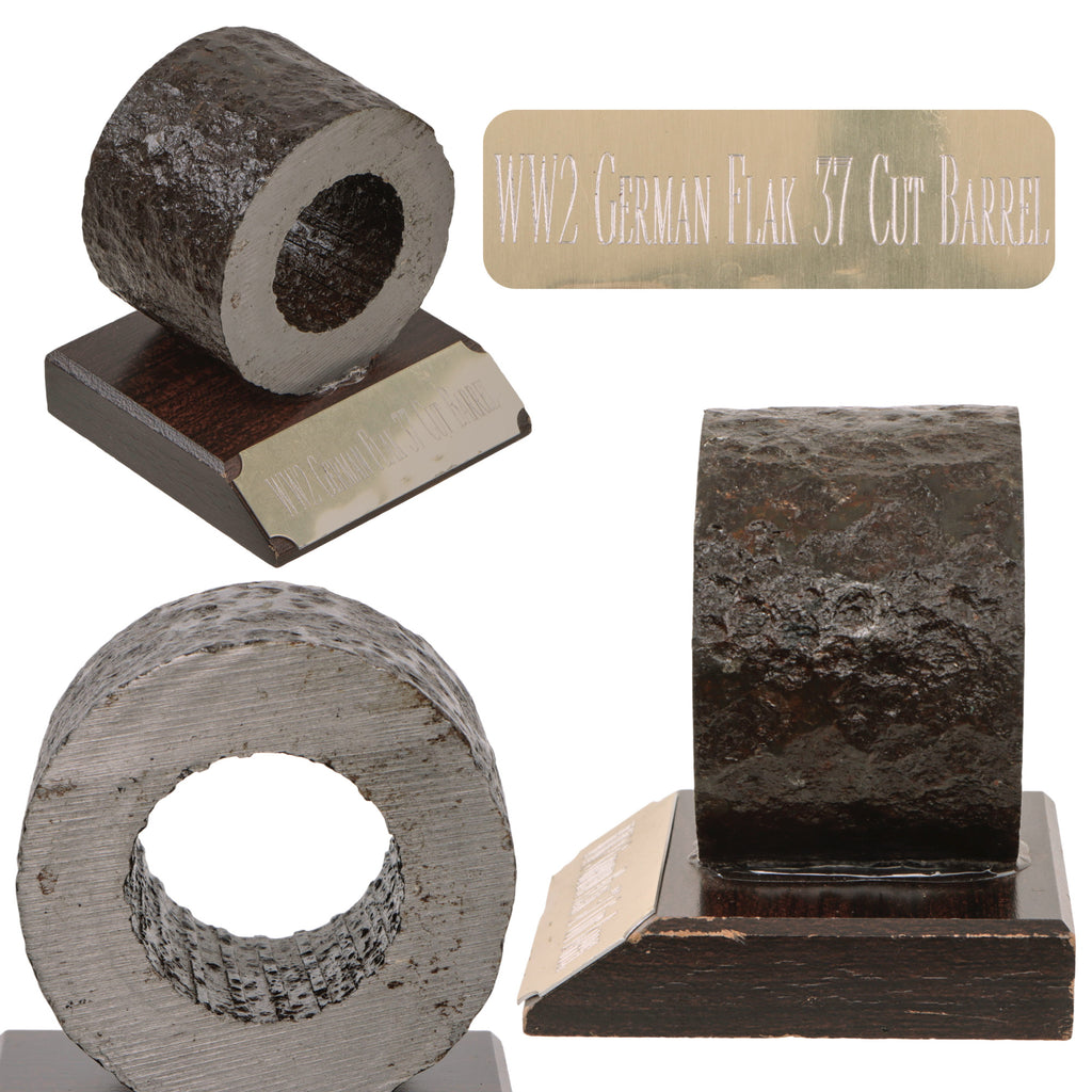 Original German WWII 8.8 cm Flak 37 Cut Barrel Section with Rifling on Display Base - Inert