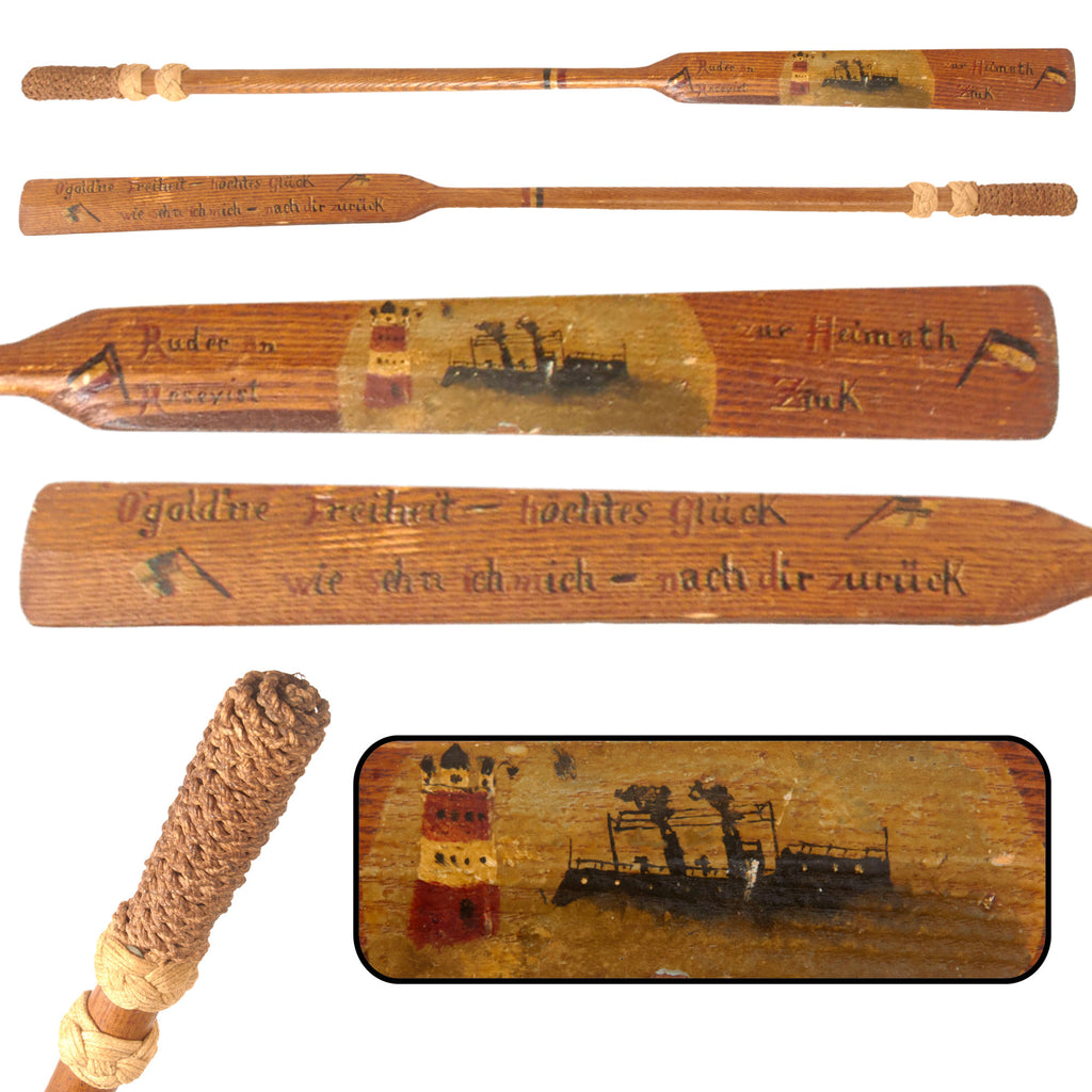 Original Imperial German WWI Kaiserliche Marine Painted Souvenir Paddle Oar with Braided Ropes - Reservist Ziuk Original Items