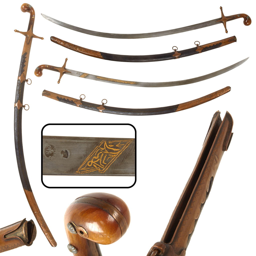 Original Ottoman Empire Officer’s Shamshir Sword with Gold-Inlaid Blade and Horn Handle - Late 18th Century - Early 19th Century Original Items