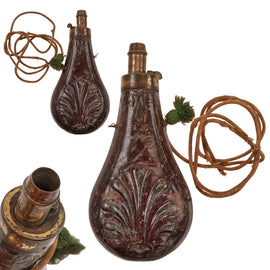 Original U.S. or British American Civil War Era Shell Pistol Powder Flask with Remnant of Original Carry Strap