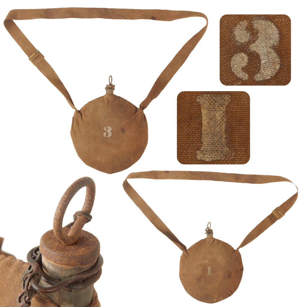 Original U.S. Indian Wars Early Type 2 1874 Canteen with Cover & Integrated Carrying Strap - Civil War Canteen Updated in Depot - Extremely Rare Original Items