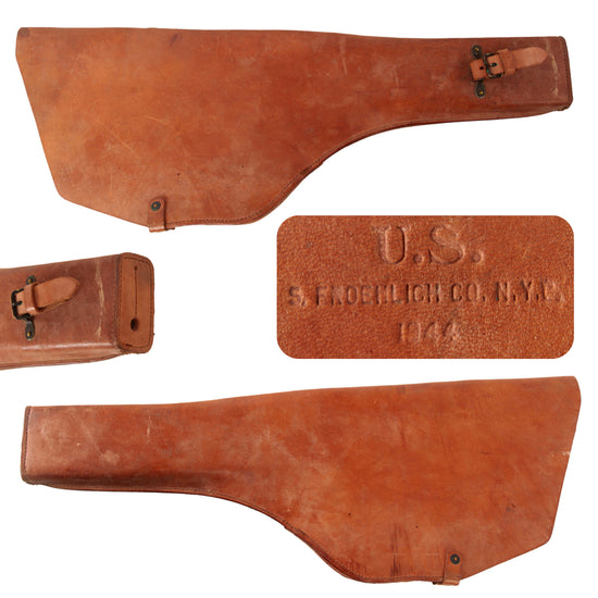 Original U.S. WWII NOS M1928 Thompson Submachine Gun Leather Motorcycle Vehicle Scabbard by S. Froehlich Co. - Dated 1944