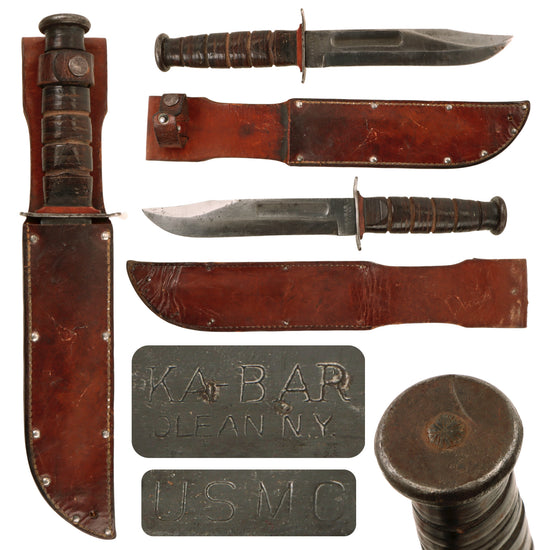 Original U.S. WWII USMC Rare “Red Spacer” Mark 2 KA-BAR Fighting Knife With Leather Sheath Original Items