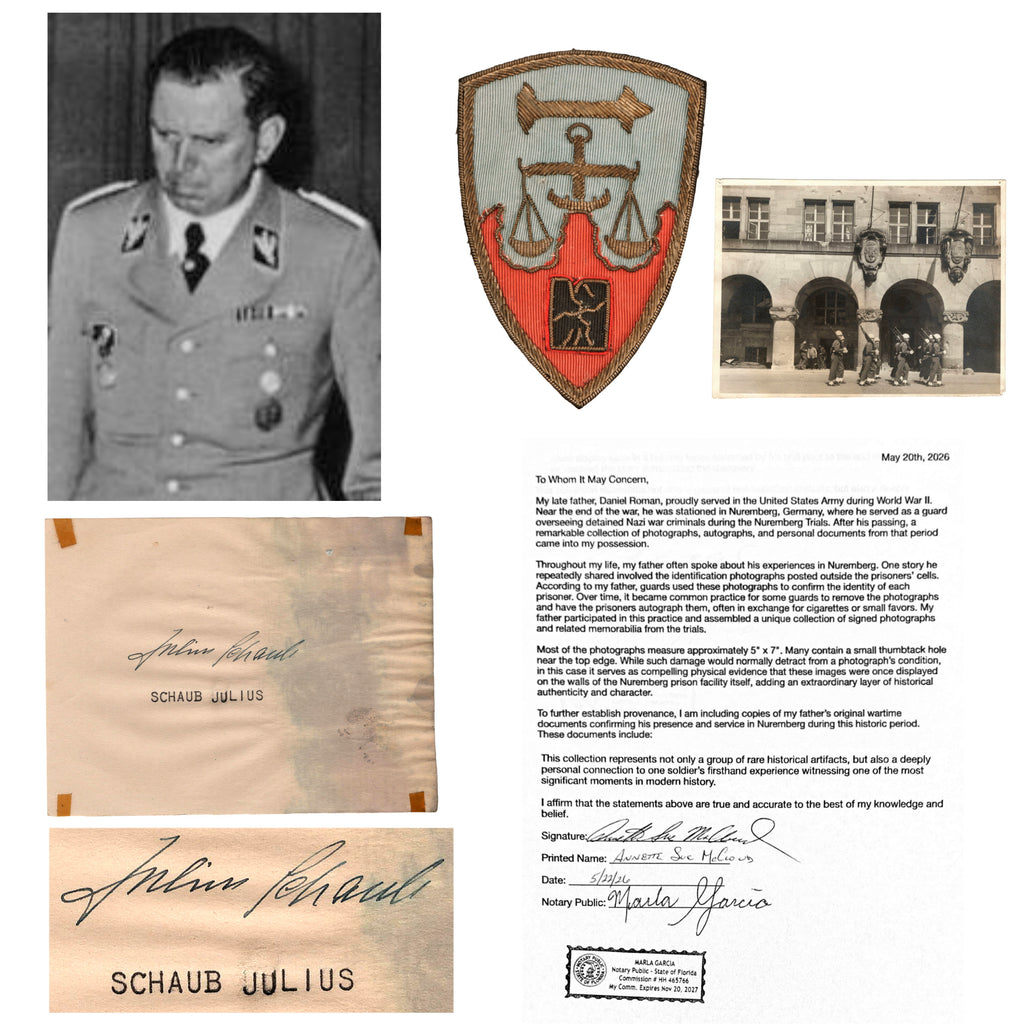 Original Nuremberg Trial Prison Signature of SS-Obergruppenführer Julius Schaub - Führer's Personal Adjutant and Confidant - Acquired Directly from a U.S. Army Guard, 1945–1946 Original Items