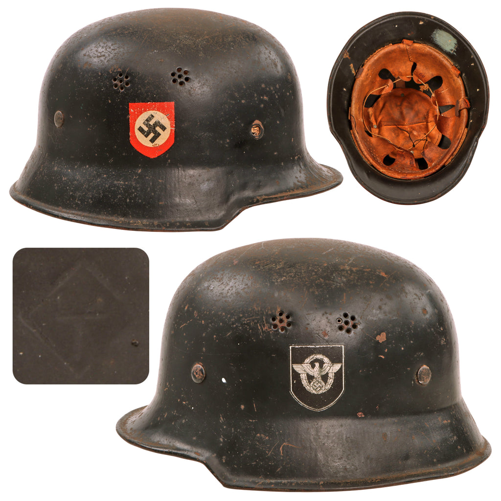 Original German WWII M34 Civic Square Dip NSDAP Double Decal Police Steel Helmet with 56cm Liner - Ordnungspolizei Original Items
