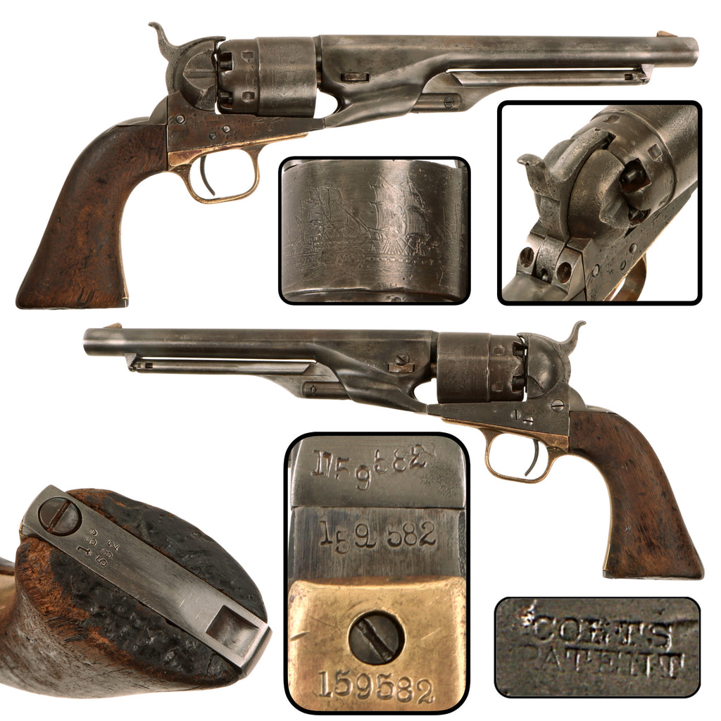 Original U.S. Colt Model 1860 Army .44 Caliber Percussion Revolver with Replica Barrel and Replaced Parts, Serial No. 159582, 1866 Made Components