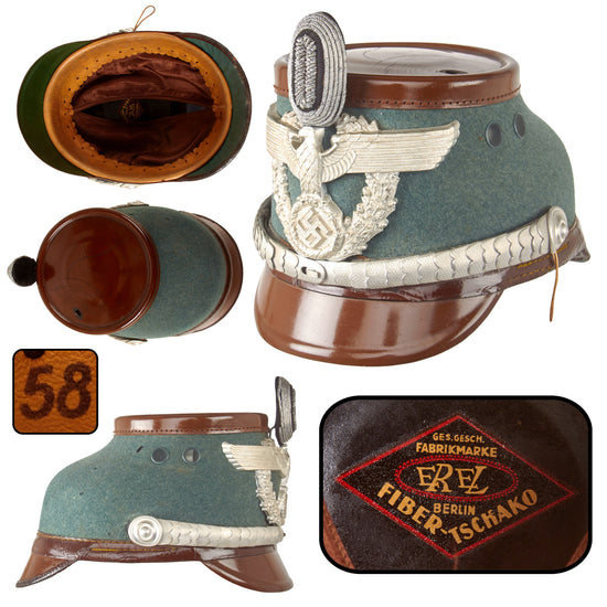 Original German WWII Late Pattern Rural Police Officer Shako by EREL with Chin Scales & Bullion Cockade - Size 58 cm Original Items