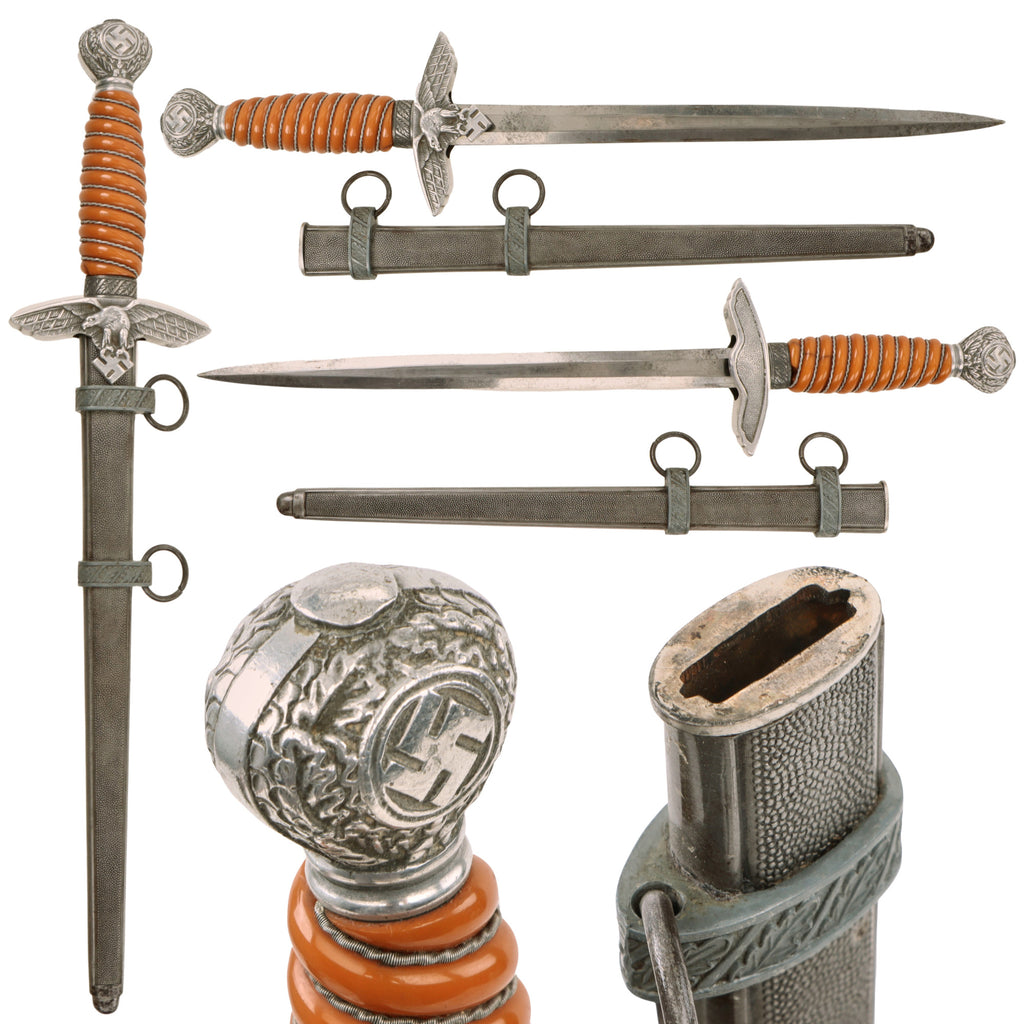 Original German WWII 2nd Model Luftwaffe Officer Dagger with Unmarked Blade and Scabbard