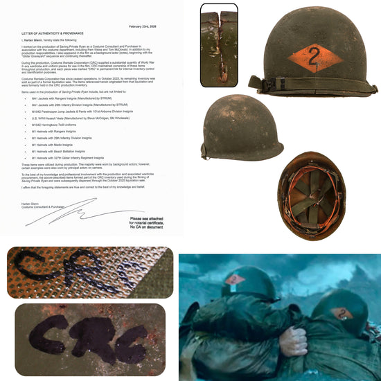 Original U.S. M1 Helmet Used in Saving Private Ryan – 2nd Ranger Battalion – With Copy of Notarized Letter of Authenticity Original Items