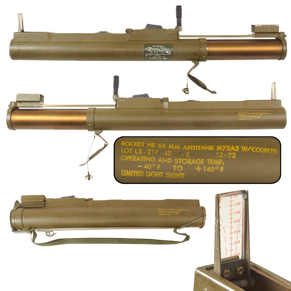 Original U.S. Vietnam War and Cold War Era Inert M72A2 66mm Light Anti-Tank Weapon LAW Launcher Tube with Coupler, Limited Light Sight, Sling and End Cap