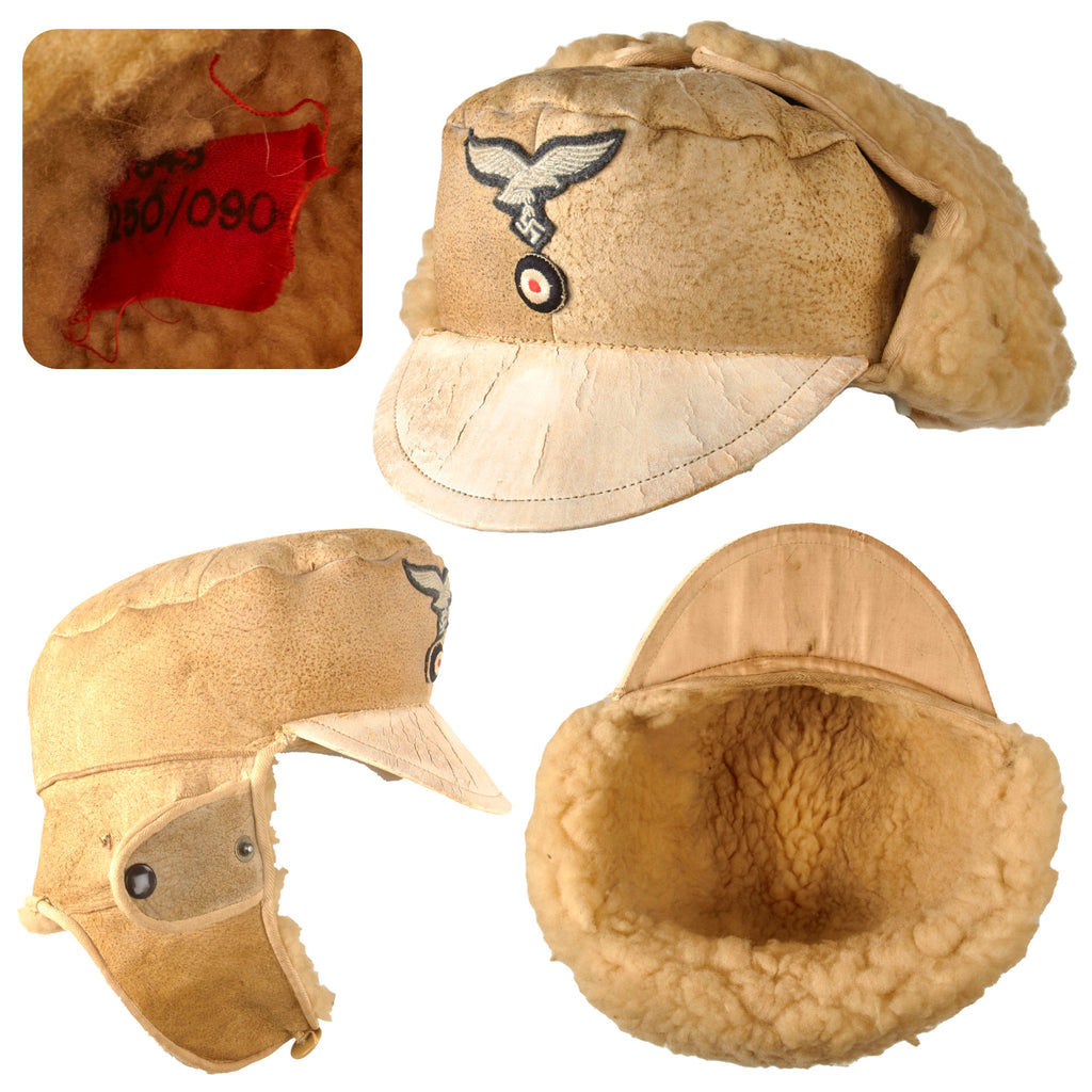 Original German WWII Eastern Front Luftwaffe M43 Pelzmütze Winter Sheepskin Fur Field Cap, 1943 Dated, Size 56
