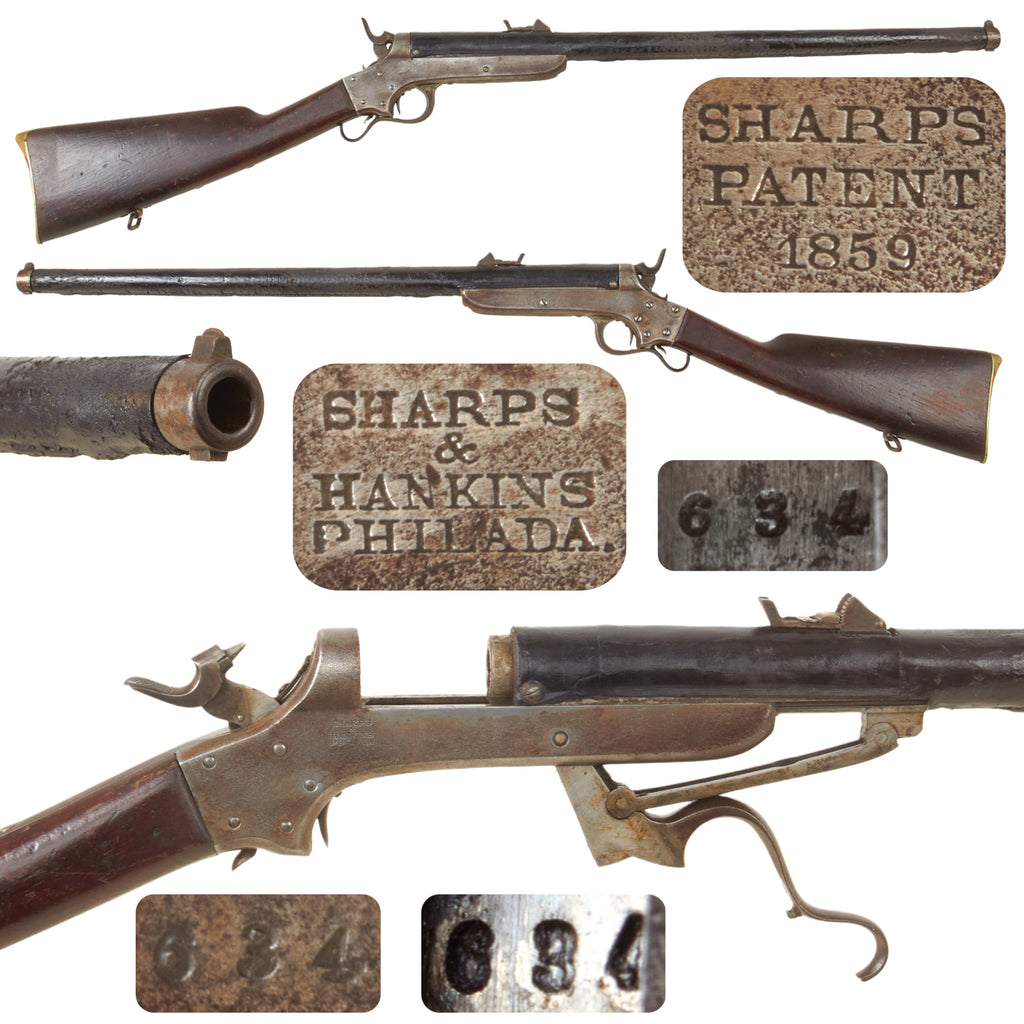 Original U.S. Civil War Rare Sharps & Hankins 1st Model 1862 Sliding Breech Naval Carbine with Leather Cover - Serial 634 of Only 750 Made