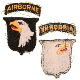 Original U.S. WWII Rare 101st Airborne Division Type 7 Patch with White Back & Detached Rocker - Uniform-Removed