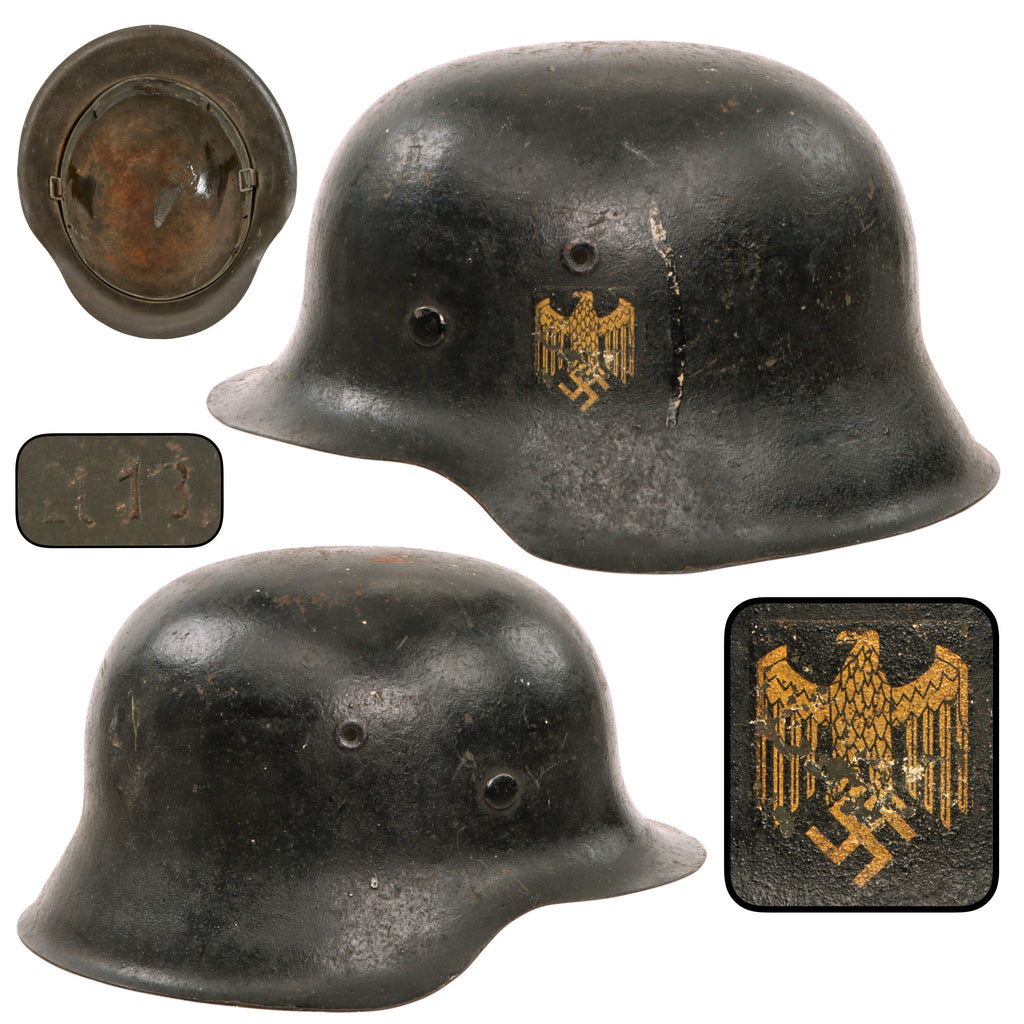 Original German WWII Kriegsmarine Single Decal M42 Steel Helmet Shell with 1940 Dated Liner Band, Stamped EF64