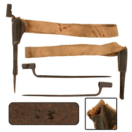 Original American Revolutionary War French-Pattern Colonial Socket Bayonet with Woven Canvas Shoulder Carriage & Partial Leather Scabbard - Maker-Marked