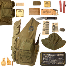 Original U.S. WWII USAAF Pilot Type C-1 Emergency Sustenance Vest with Partial Contents - Very Rare