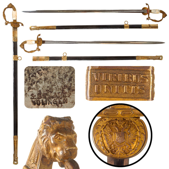 Original Austro-Hungarian Pre-WWI Civil Servant’s Court Sword with Scabbard by Weyersberg & Stamm of Solingen
