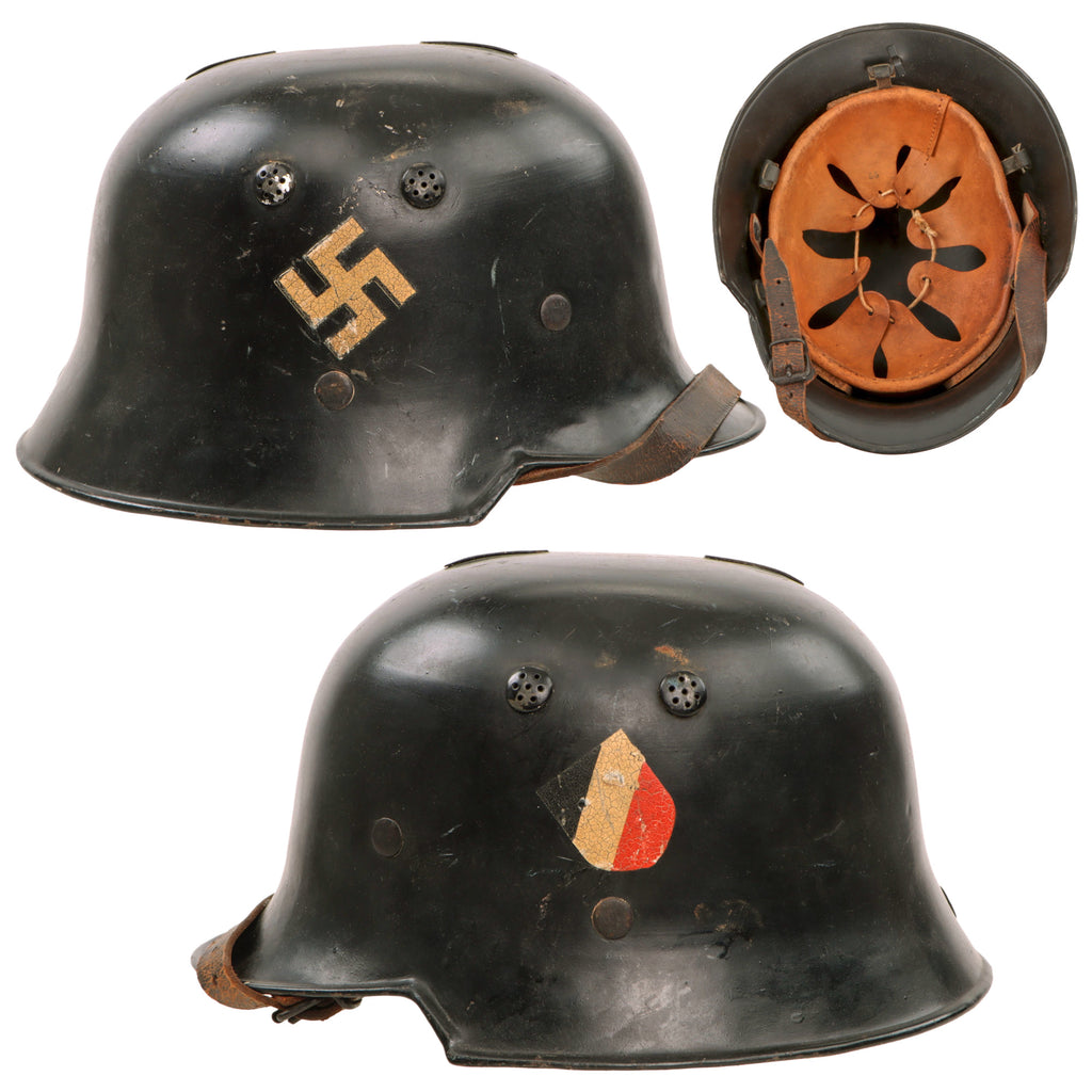 Original German Pre-WWII Early M34 Civic Square Dip First Pattern Double Decal Police Helmet with 55cm Liner and Chinstrap - Orpo Original Items