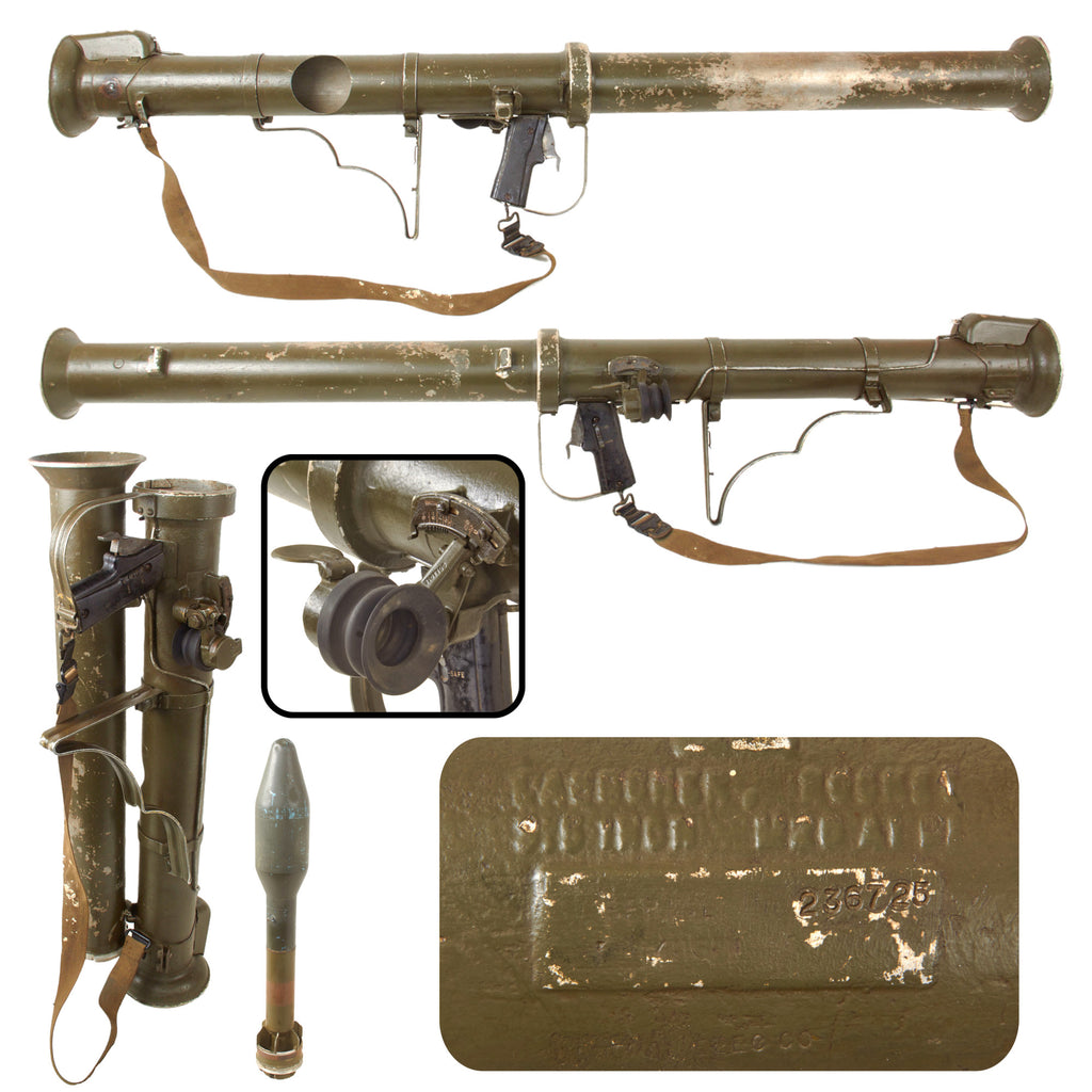 Original U.S. Deactivated M20 A1 B1 3.5 Inch Super Bazooka Rocket Launcher by Birtman Elec. Co. with Inert Practice Rocket and Sling