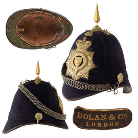 Original British Victorian Officer Spiked Oxford University Rifle Volunteer Blue Cloth Helmet by Dolan & Co. of London